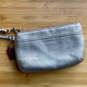 Coach Wristlet in Pebbled Silver Leather